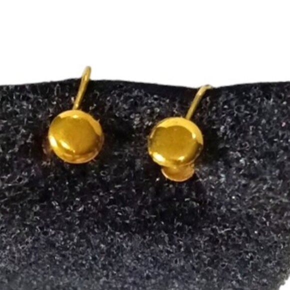 Black Onyx Ball Drop Earrings Screw-on Fasteners Gold Tone Wire - Picture 3 of 5